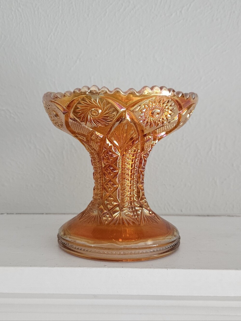 Vintage Imperial Marigold Carnival Glass Open Top Compote/Fruit Bowl/Vase